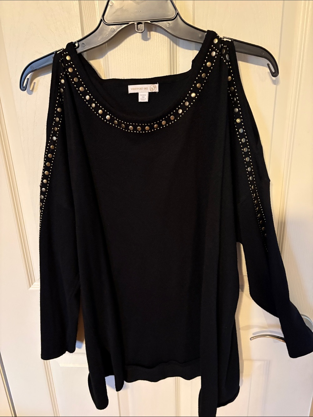 Cold-Shoulder Studded Black Women’s Sweater